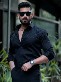 STARRY BEADED BLACK PREMIUM SHIRT FOR MEN